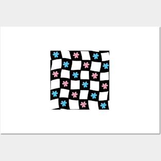 Floral Checker Board - Trans Pride Posters and Art